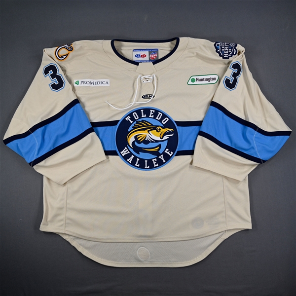 Gage Alexander - Toledo Walleye - Game-Issued Cream Jersey - 2025 Warrior/ECHL Hockey Heritage Classic - January 18, 2025