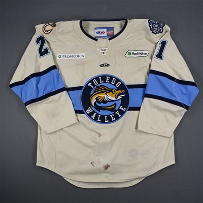 Carson Bantle - Toledo Walleye - Game-Worn Cream Jersey - 2025 Warrior/ECHL Hockey Heritage Classic - Worn January 18, 2025 - Autographed