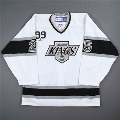 Eric Belanger - Game-Worn White Throwback Jersey w/ Wayne Gretzky #99 Retirement Night Patch - 10/9/02 - 3rd Period