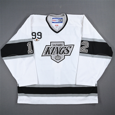 Ken Belanger - Game-Issued White Throwback Jersey w/ Wayne Gretzky #99 Retirement Night Patch - 10/9/02 - 3rd Period