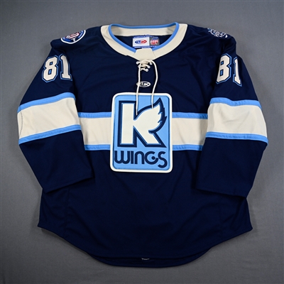 Ben Berard - Kalamazoo Wings - Game-Worn Navy Jersey - 2025 Warrior/ECHL Hockey Heritage Classic - Worn January 18, 2025  - 2nd Period, 3rd Period & Overtime - Autographed