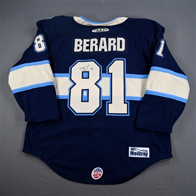 Ben Berard - Kalamazoo Wings - Game-Worn Navy Jersey - 2025 Warrior/ECHL Hockey Heritage Classic - Worn January 18, 2025  - 2nd Period, 3rd Period & Overtime - Autographed