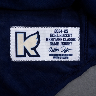 Ben Berard - Kalamazoo Wings - Game-Worn Navy Jersey - 2025 Warrior/ECHL Hockey Heritage Classic - Worn January 18, 2025  - 2nd Period, 3rd Period & Overtime - Autographed