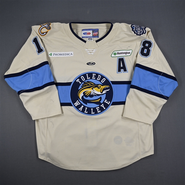 Trenton Bliss - Toledo Walleye - Game-Worn Cream Jersey w/A - 2025 Warrior/ECHL Hockey Heritage Classic - Worn January 18, 2025 - Autographed