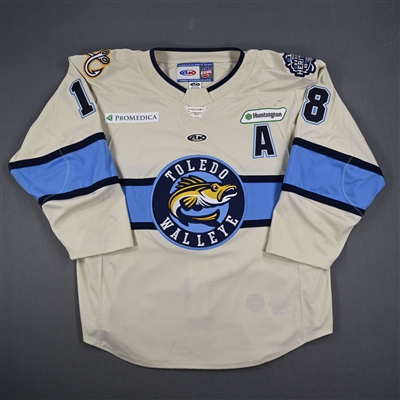 Trenton Bliss - Toledo Walleye - Game-Worn Cream Jersey w/A - 2025 Warrior/ECHL Hockey Heritage Classic - Worn January 18, 2025 - Autographed