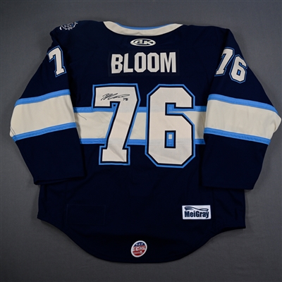 Josh Bloom - Kalamazoo Wings - Game-Worn Navy Jersey w/A - 2025 Warrior/ECHL Hockey Heritage Classic - Worn January 18, 2025 - 2nd Period, 3rd Period & Overtime - Autographed