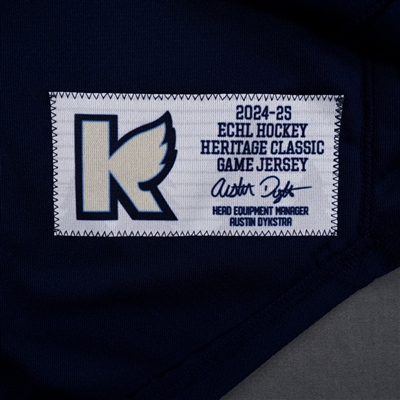 Josh Bloom - Kalamazoo Wings - Game-Worn Navy Jersey w/A - 2025 Warrior/ECHL Hockey Heritage Classic - Worn January 18, 2025 - 2nd Period, 3rd Period & Overtime - Autographed