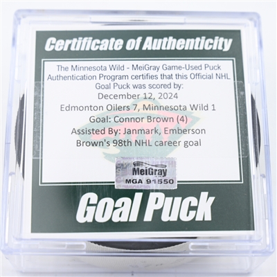 Connor Brown - Edmonton Oilers - Goal Puck - December 12, 2024 vs. Minnesota Wild (Wild Logo)