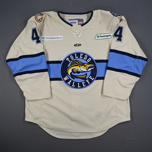 Stephen Calisti - Toledo Walleye - Game-Worn Cream Jersey - 2025 Warrior/ECHL Hockey Heritage Classic - Worn January 18, 2025 - Autographed