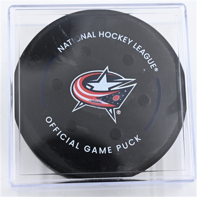 Noah Cates - Philadelphia Flyers - Goal Puck - December 10, 2024 vs. Columbus Blue Jackets (Blue Jackets Logo)