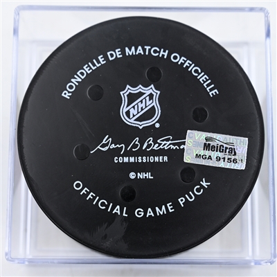 Cole Caufield - Montreal Canadiens - Goal Puck - November 27, 2024 vs. Columbus Blue Jackets (Blue Jackets Logo)