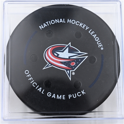 Cole Caufield - Montreal Canadiens - Goal Puck - November 27, 2024 vs. Columbus Blue Jackets (Blue Jackets Logo)