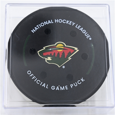 Delcan Chisholm - Minnesota Wild - Goal Puck - December 31, 2024 vs. Nashville Predators (Wild Logo)