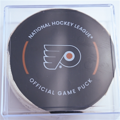 Jake Christiansen - Columbus Blue Jackets - Goal Puck - December 21, 2024 vs. Philadelphia Flyers (Flyers Logo)