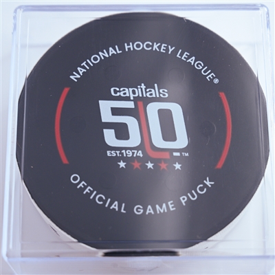 Jakob Chychrun - Washington Capitals - Goal Puck - December 31, 2024 vs. Boston Bruins (Capitals' 50th Anniversary Logo)