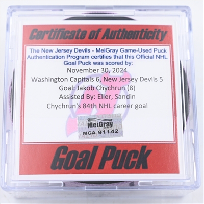 Jakob Chychrun - Washington Capitals - Goal Puck - November 30, 2024 vs. New Jersey Devils (Devils Logo)