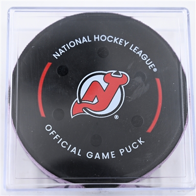 Jakob Chychrun - Washington Capitals - Goal Puck - November 30, 2024 vs. New Jersey Devils (Devils Logo)