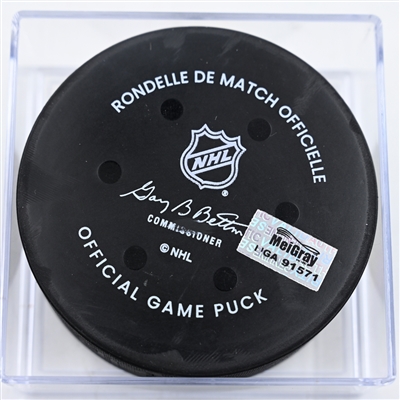 Blake Coleman - Calgary Flames - Goal Puck - November 29, 2024 vs. Columbus Blue Jackets (Blue Jackets Logo)