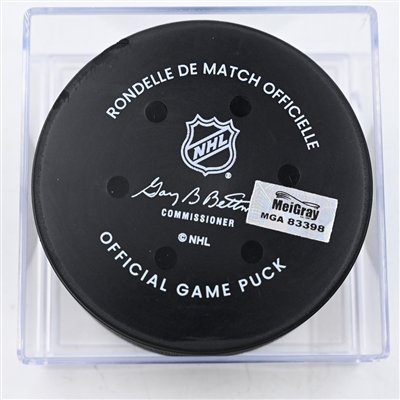 Charlie Coyle - Boston Bruins - Goal Puck - December 27, 2024 vs. Columbus Blue Jackets (Blue Jackets Logo)