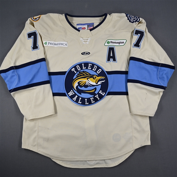 Sam Craggs - Toledo Walleye - Game-Worn Cream Jersey w/A - 2025 Warrior/ECHL Hockey Heritage Classic - Worn January 18, 2025 - Autographed