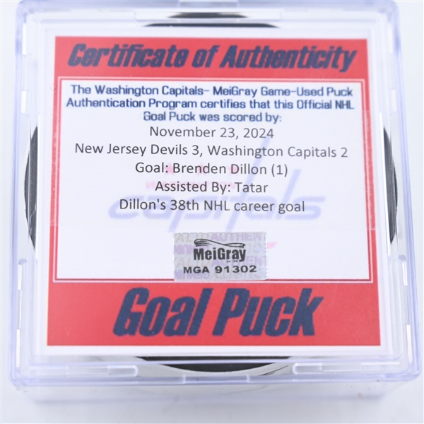 Brenden Dillon - New Jersey Devils - Goal Puck - November 23, 2024 vs. Washington Capitals (Capitals 50th Anniversary Logo)