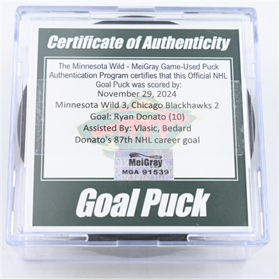 Ryan Donato - Chicago Blackhawks - Goal Puck - November 29, 2024 vs. Minnesota Wild (Wild Logo)