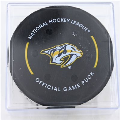 Luke Evangelista - Nashville Predators - Goal Puck - December 19, 2024 vs. Pittsburgh Penguins (Predators Logo)