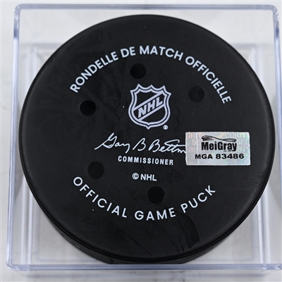 Jake Evans - Montreal Canadiens - Goal Puck - December 23, 2024 vs. Columbus Blue Jackets (Blue Jackets Logo)