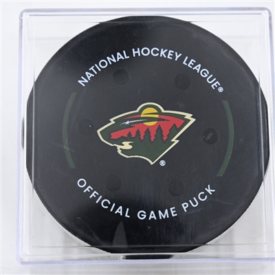 Brock Faber - Minnesota Wild - Goal Puck - December 23, 2024 vs. Chicago Blackhawks (Wild Logo)