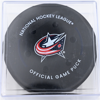 Adam Fantilli - Columbus Blue Jackets - Goal Puck - December 27, 2024 vs. Boston Bruins (Blue Jackets Logo)