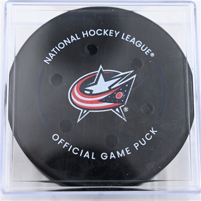 Adam Fantilli - Columbus Blue Jackets - Goal Puck - November 29, 2024 vs. Calgary Flames (Blue Jackets Logo)