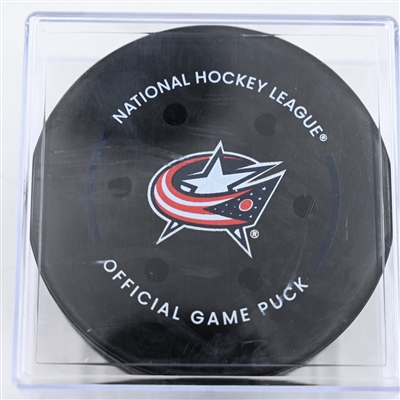 Adam Fantilli - Columbus Blue Jackets - Goal Puck - November 29, 2024 vs. Calgary Flames (Blue Jackets Logo)