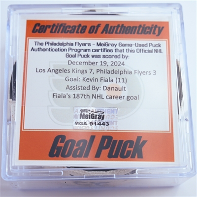 Kevin Fiala - Los Angeles Kings - Goal Puck - December 19, 2024 vs. Philadelphia Flyers (Flyers Logo)