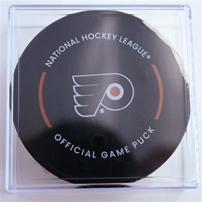 Morgan Frost - Philadelphia Flyers - Goal Puck - December 21, 2024 vs. Columbus Blue Jackets (Flyers Logo)