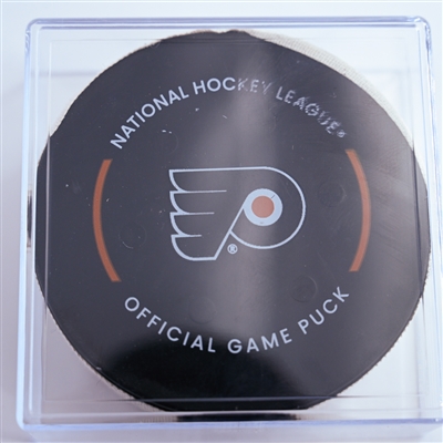 Morgan Frost - Philadelphia Flyers - Goal Puck - December 21, 2024 vs. Columbus Blue Jackets (Flyers Logo)