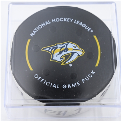 Morgan Frost - Philadelphia Flyers - Goal Puck - November 27, 2024 vs. Nashville Predators (Predators Logo)