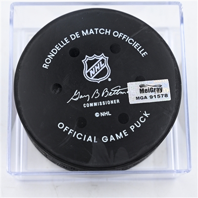 Morgan Frost - Philadelphia Flyers - Goal Puck - December 10, 2024 vs. Columbus Blue Jackets (Blue Jackets Logo)
