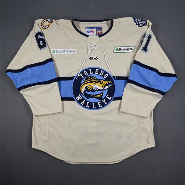 Grant Gabriele - Toledo Walleye - Game-Issued Cream Jersey - 2025 Warrior/ECHL Hockey Heritage Classic - January 18, 2025