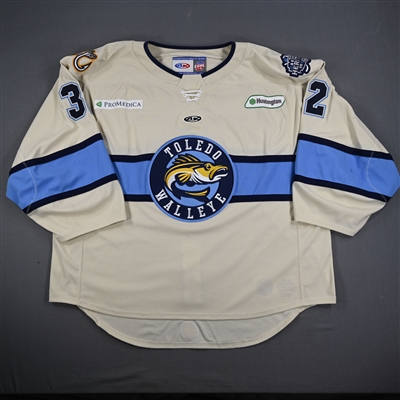 Carter Gylander - Toledo Walleye - Game-Worn Cream Jersey - 2025 Warrior/ECHL Hockey Heritage Classic - Worn January 18, 2025 - Back-Up Only - Autographed