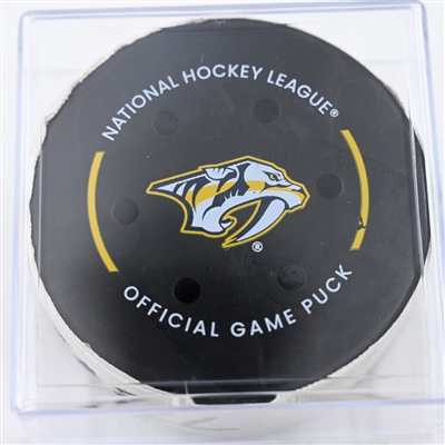 Brandon Hagel - Tampa Bay Lightning - Goal Puck - November 29, 2024 vs. Nashville Predators (Predators Logo)