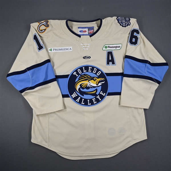 Brandon Hawkins - Toledo Walleye - Game-Worn Cream Jersey w/A - 2025 Warrior/ECHL Hockey Heritage Classic - Worn January 18, 2025 - Autographed