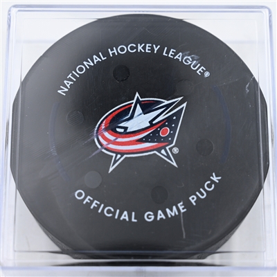 Emil Heineman - Montreal Canadiens - Goal Puck - November 27, 2024 vs. Columbus Blue Jackets (Blue Jackets Logo)