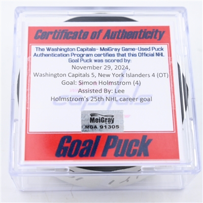 Simon Holmstrom - New York Islanders - Goal Puck - November 29, 2024 vs. Washington Capitals (Capitals 50th Anniversary Logo)