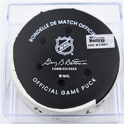 Jonathan Huberdeau - Calgary Flames - Goal Puck - December 10, 2024 vs. Nashville Predators (Predators Logo)