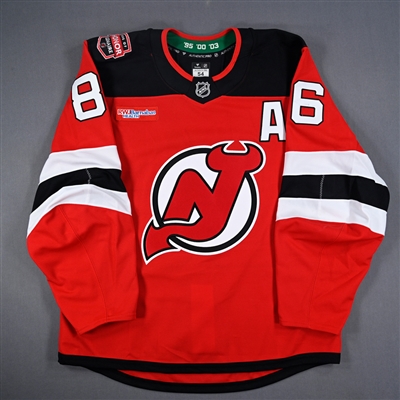 Jack Hughes - Game-Worn Red w/A, w/ Jacques Lemaire Ring of Honor Patch Jersey - Jan. 22, 2025