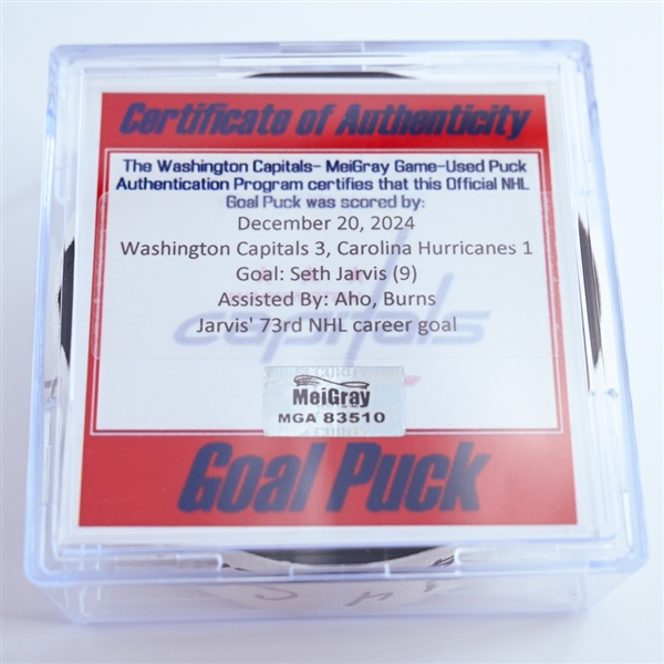 Seth Jarvis - Carolina Hurricanes - Goal Puck - December 20, 2024 vs. Washington Capitals (Capitals 50th Anniversary Logo)