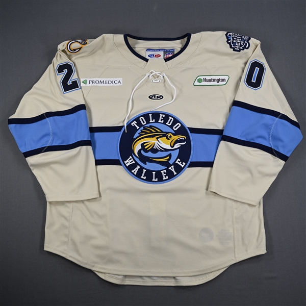 Hunter Johannes - Toledo Walleye - Game-Issued Cream Jersey - 2025 Warrior/ECHL Hockey Heritage Classic - January 18, 2025