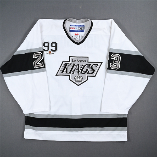 Craig Johnson - Game-Worn White Throwback Jersey w/ Wayne Gretzky #99 Retirement Night Patch - 10/9/02 - 3rd Period