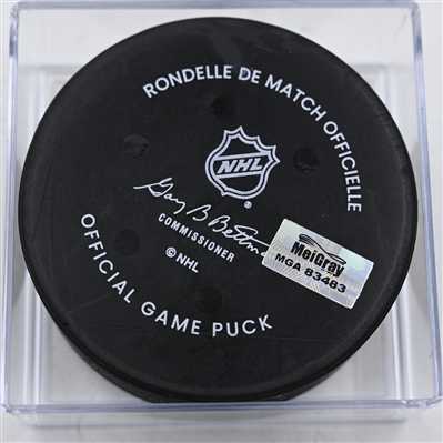 Kent Johnson - Columbus Blue Jackets - Goal Puck - December 23, 2024 vs. Montreal Canadiens (Blue Jackets Logo)