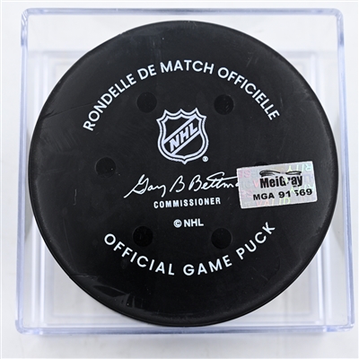 Kent Johnson - Columbus Blue Jackets - Goal Puck - November 29, 2024 vs. Calgary Flames (Blue Jackets Logo)